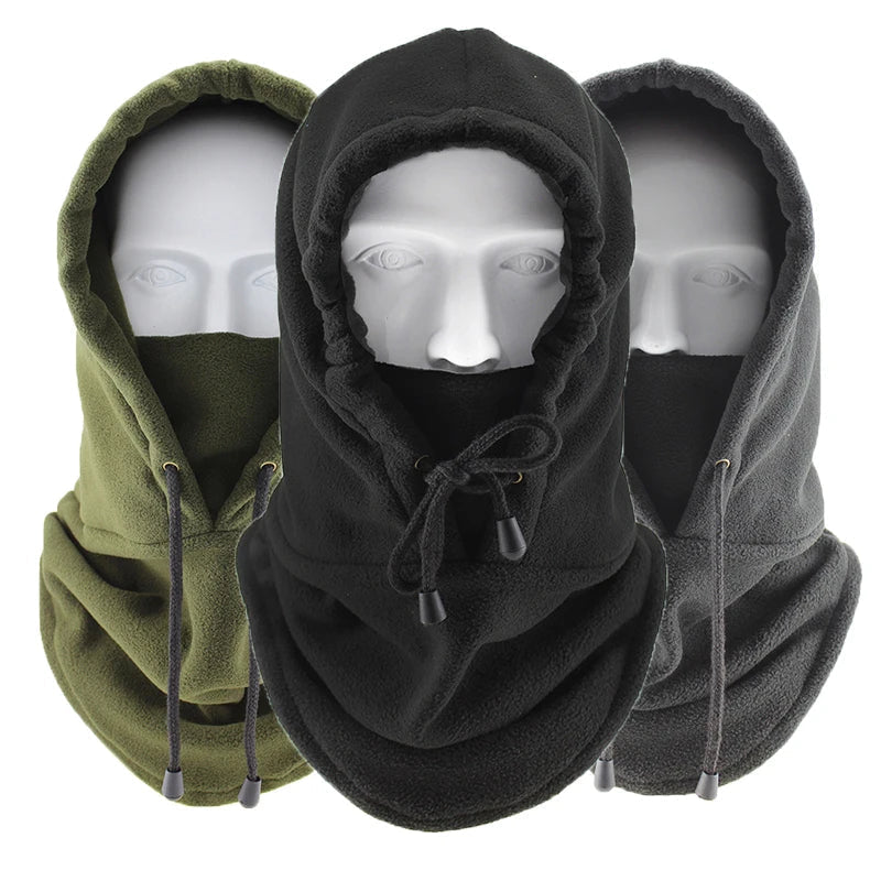 Belro polar fleece balaclava mask for winter, showing close-up of soft, warm fabric covering the face and head for cold weather.