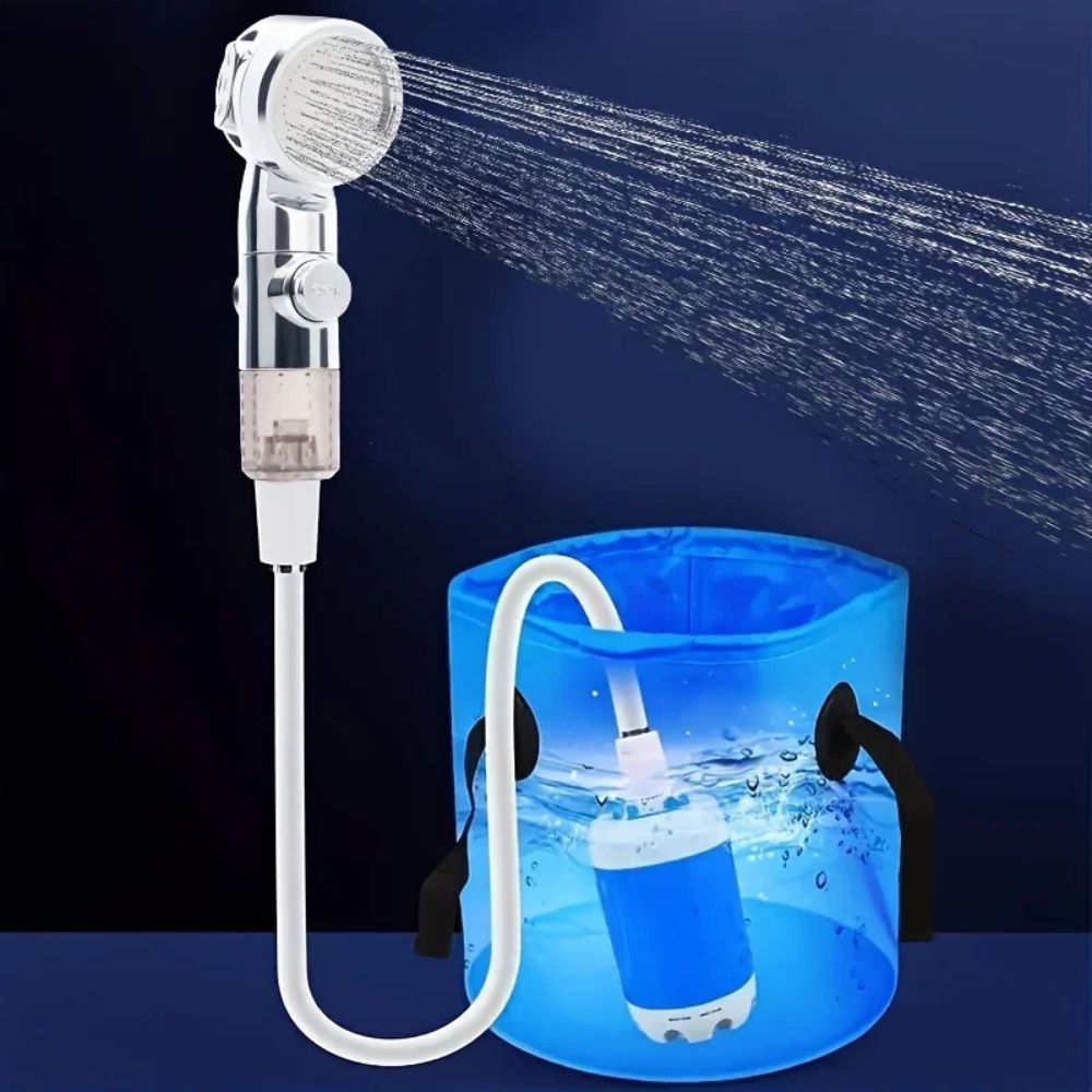 Belro portable USB rechargeable water pump shower head for outdoor use, compact and easy to carry for home and garden activities.