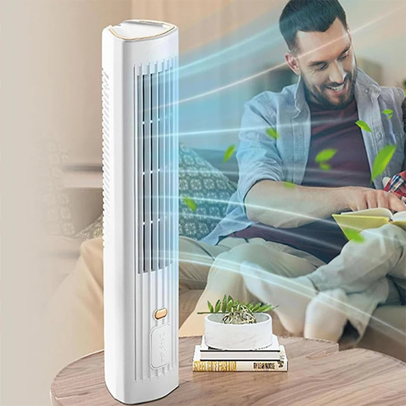 Belro USB rechargeable portable air conditioner tower fan with digital control and adjustable settings for cooling.