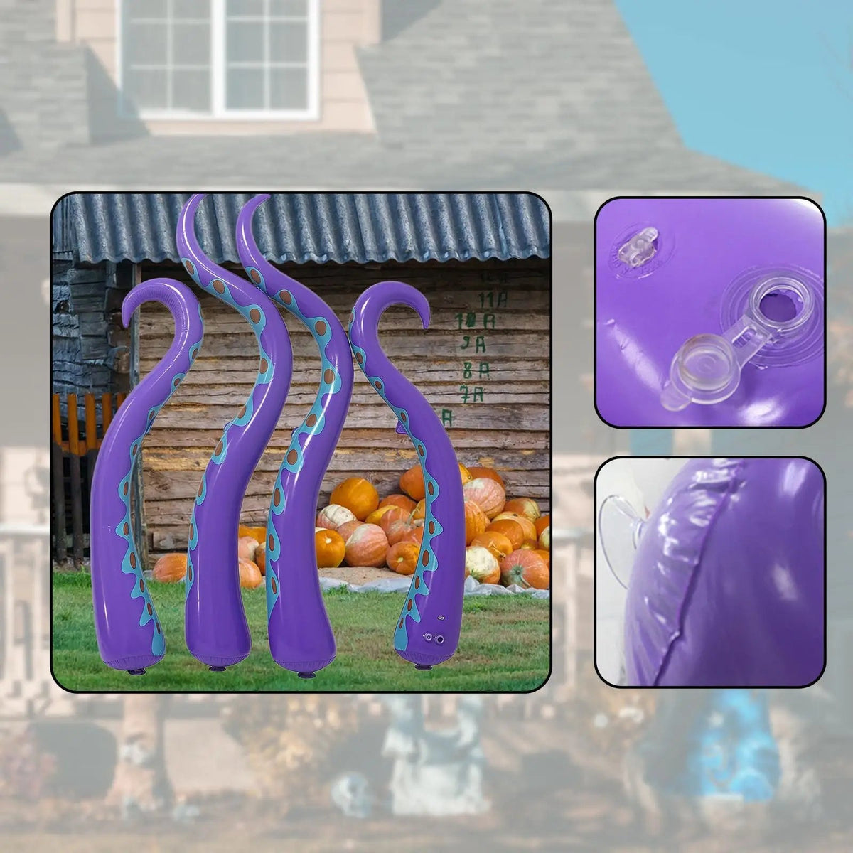 Belro giant inflatable octopus tentacles for scary Halloween decorations, shown as part of men's Halloween costume accessories.