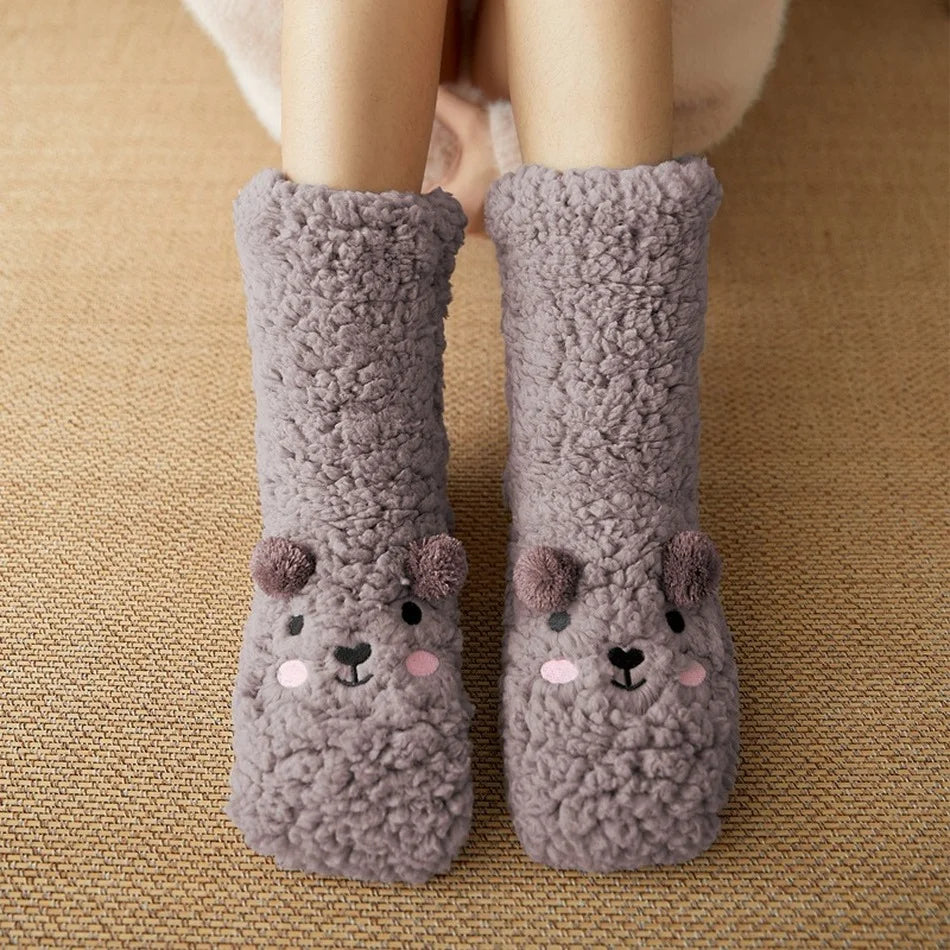 Belro Kawaii Bear Fleece Warm Socks showing soft, cozy fabric with cute bear design for comfortable winter wear