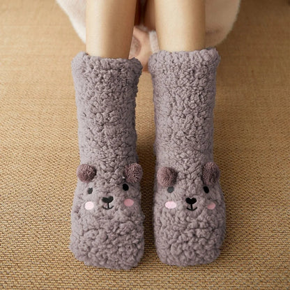 Belro Kawaii Bear Fleece Warm Socks showing soft, cozy fabric with cute bear design for comfortable winter wear
