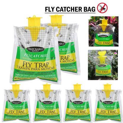Belro Eco Disposable Outdoor Fly Trap hanging outdoors in a garden, designed for pest control in home and garden settings.