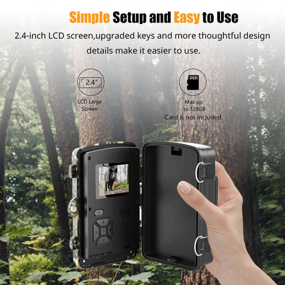 Belro 1080P night vision trail camera capturing outdoor wildlife with infrared illumination and durable design.
