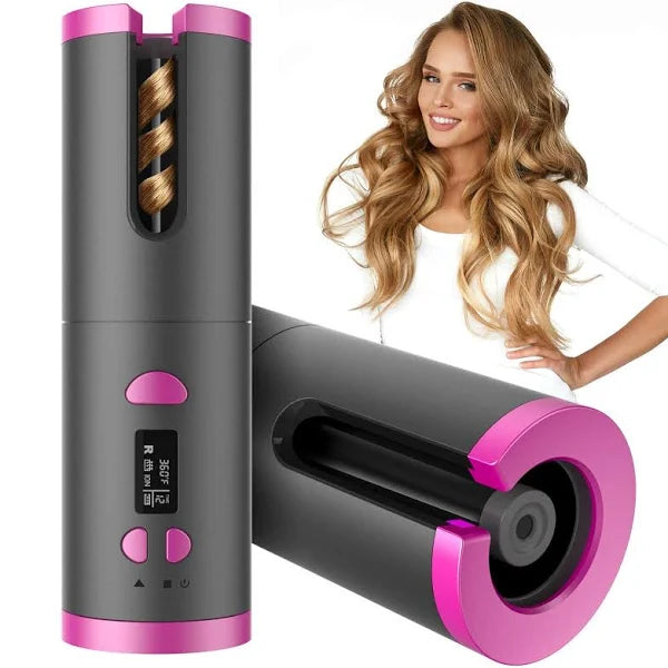 Belro Easy Cordless Automatic Hair Curler for women, showcasing its sleek design and curling barrel in a beauty hair care setting.