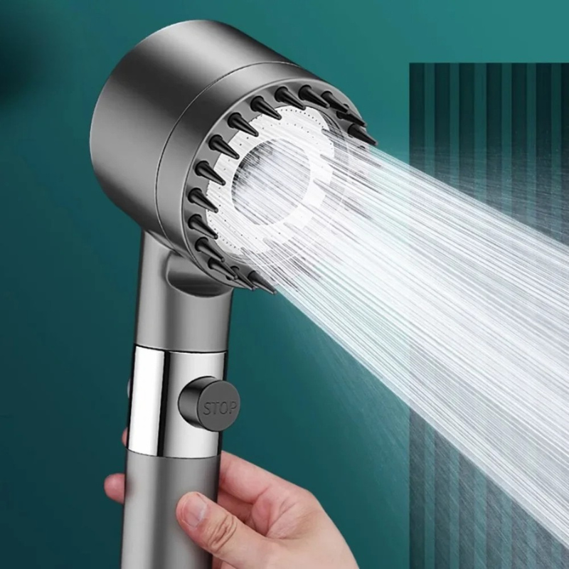 Belro water filtering shower head attached to a bathroom shower arm, showcasing advanced filtration features.