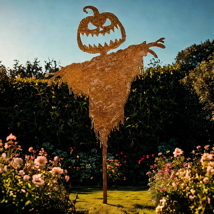 Men's rustic scarecrow Halloween costume with pumpkin design, featuring scarecrow clothing details from Belro.