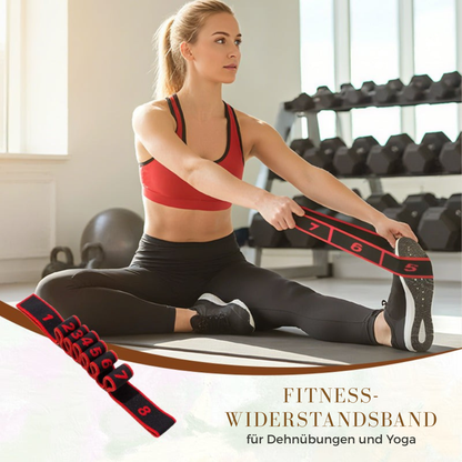 Mivoza Deutschland adjustable resistance band with 8 segments for yoga, strength training, and home fitness exercises.