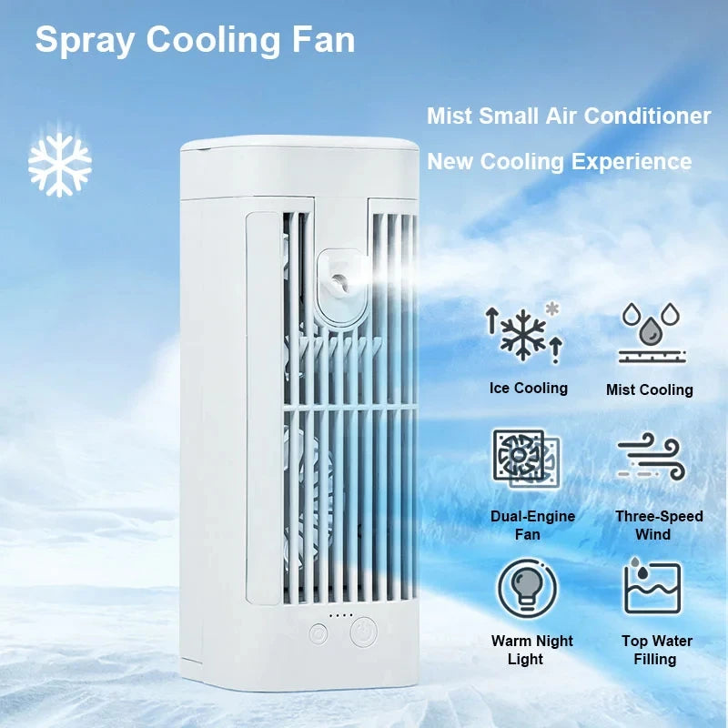 Belro mini portable air conditioner desk fan with spray cooling, compact outdoor home and garden cooling device for personal use