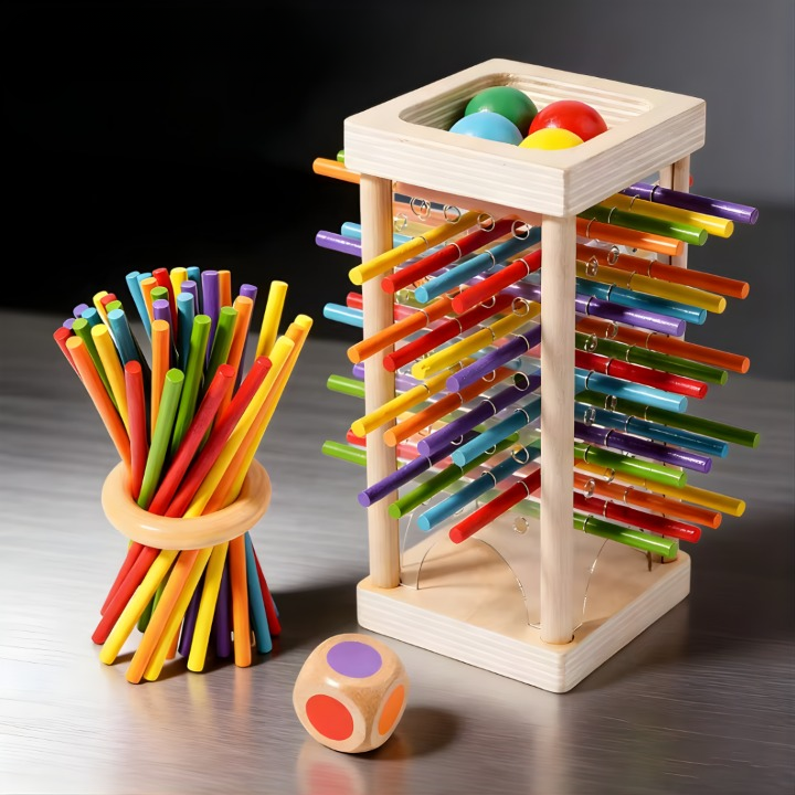 Mivoza wooden stacking tower game for children ages 3+, featuring colorful blocks for developing fine motor skills.