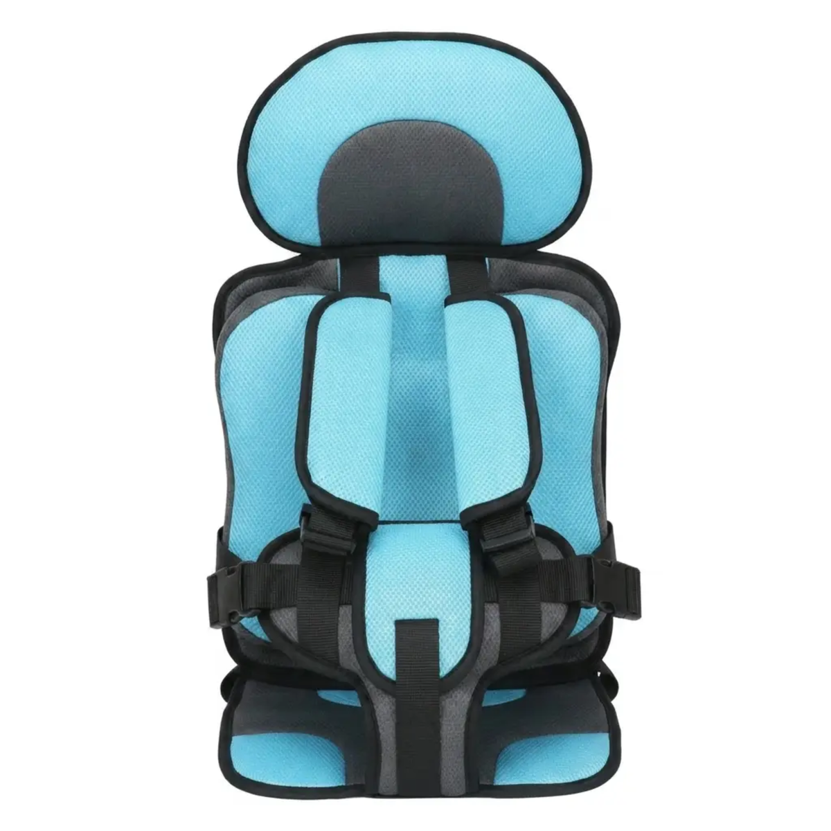 Foldable BowLift portable child car booster seat with safety straps, compact design ideal for travel and on-the-go use.