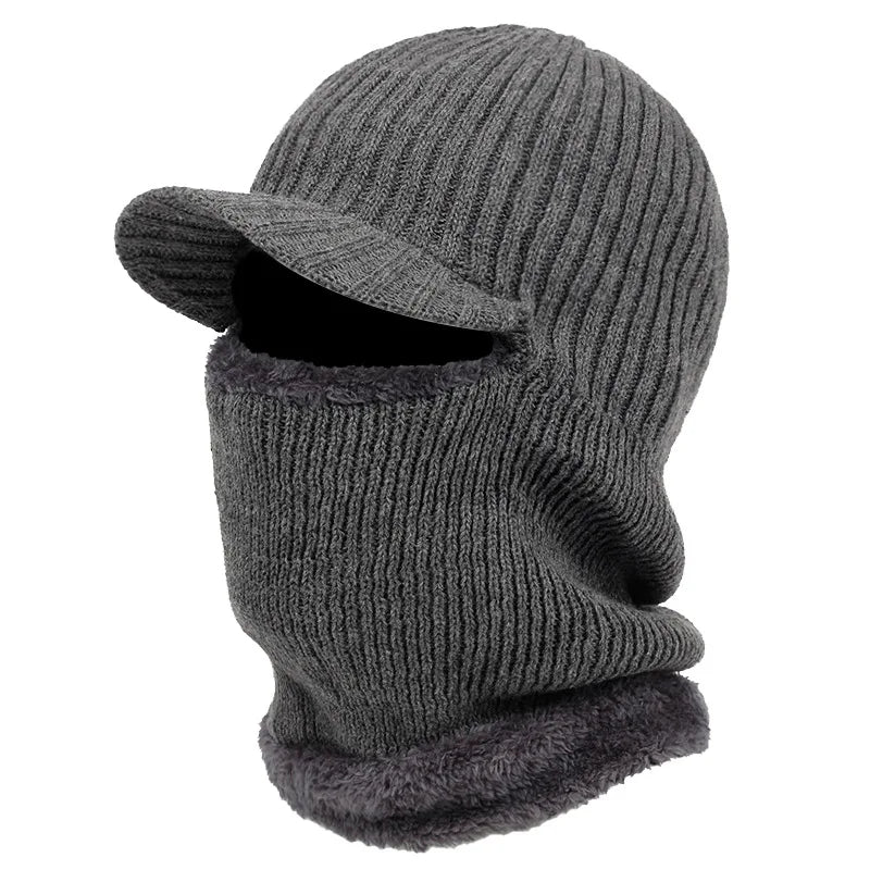 Belro knit beanie balaclava with visor, cozy winter clothing featuring a snug fit and built-in protective visor.