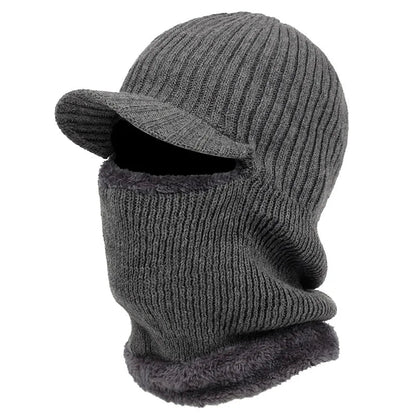 Belro knit beanie balaclava with visor, cozy winter clothing featuring a snug fit and built-in protective visor.
