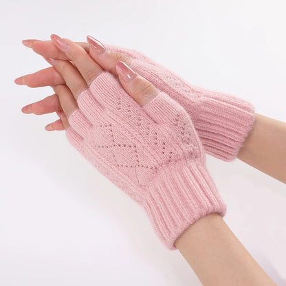 Belro soft knit fingerless gloves for winter, cozy accessories designed for warmth and style, shown in a natural close-up image.
