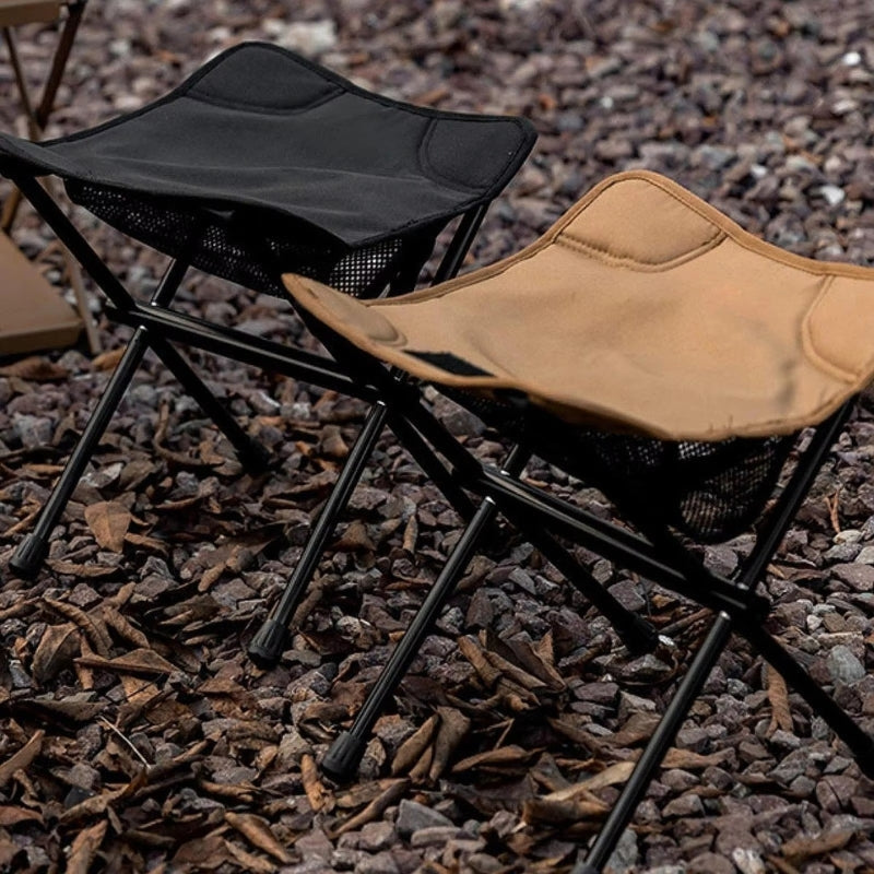 Mivoza folding camping stool with portable design, storage net, lightweight frame, suitable for outdoor garden seating.