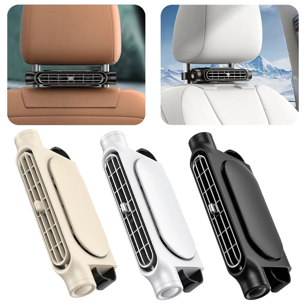 Belro car seat cooling fan, sports and outdoors accessory, shown attached to car seat for cooling airflow.