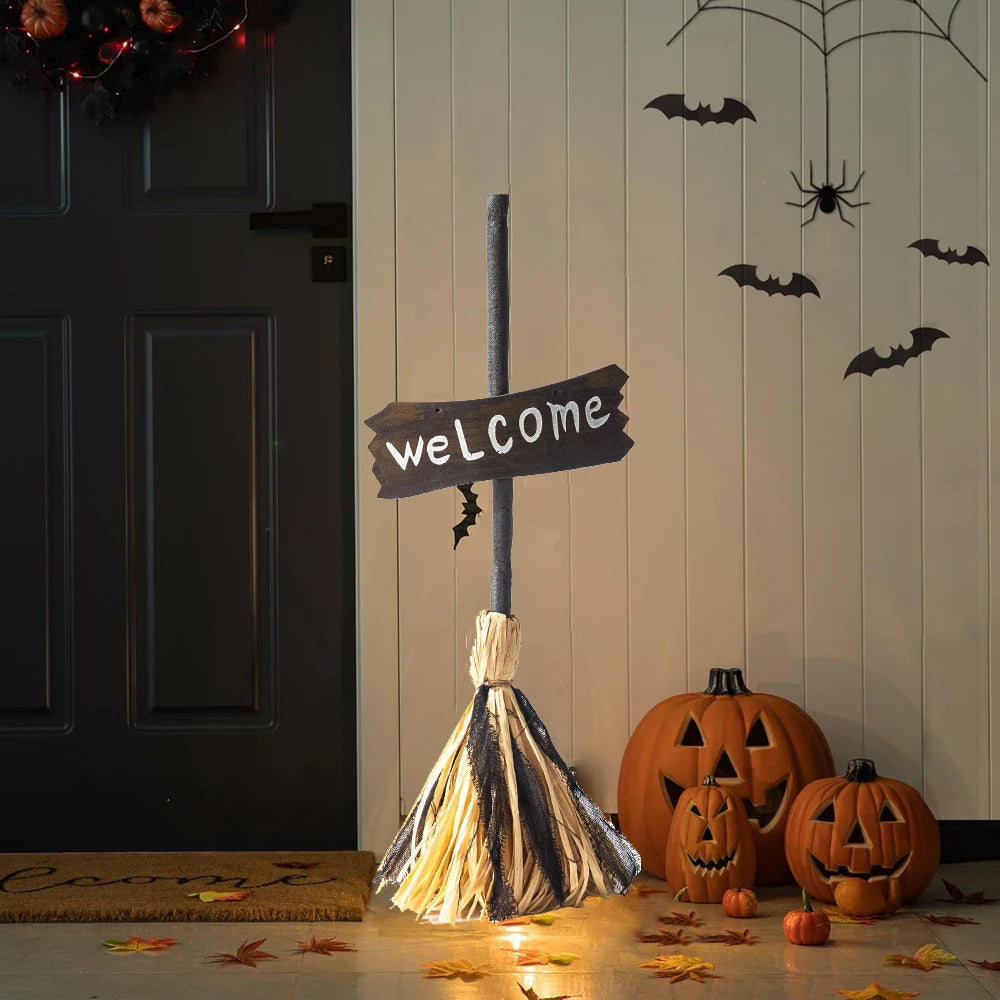 Belro Halloween animated witch's broomstick with lights and sound, designed for men, featuring spooky glowing lights and sound effects.