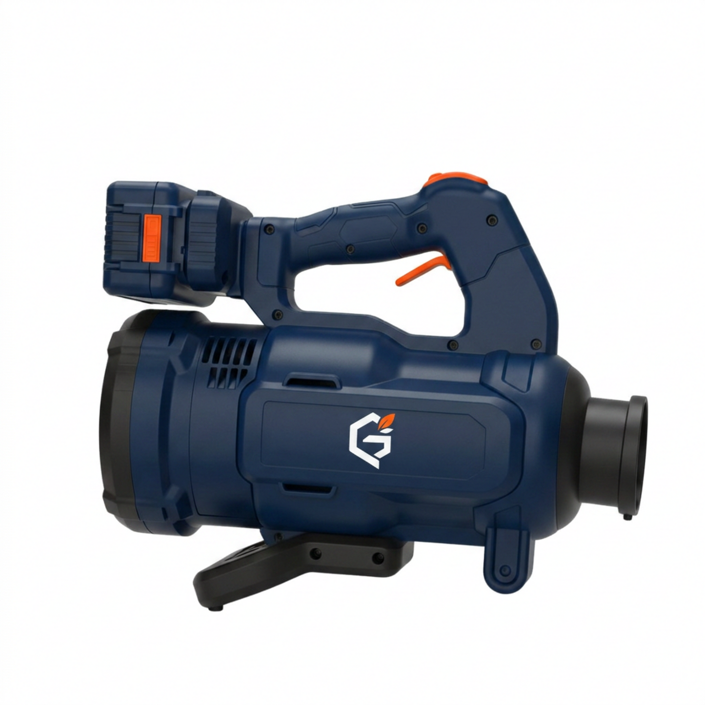 Redesigned GETDECO AeroBlast 18V XR cordless leaf blower with red accents, lightweight and compact for easy yard cleanup.