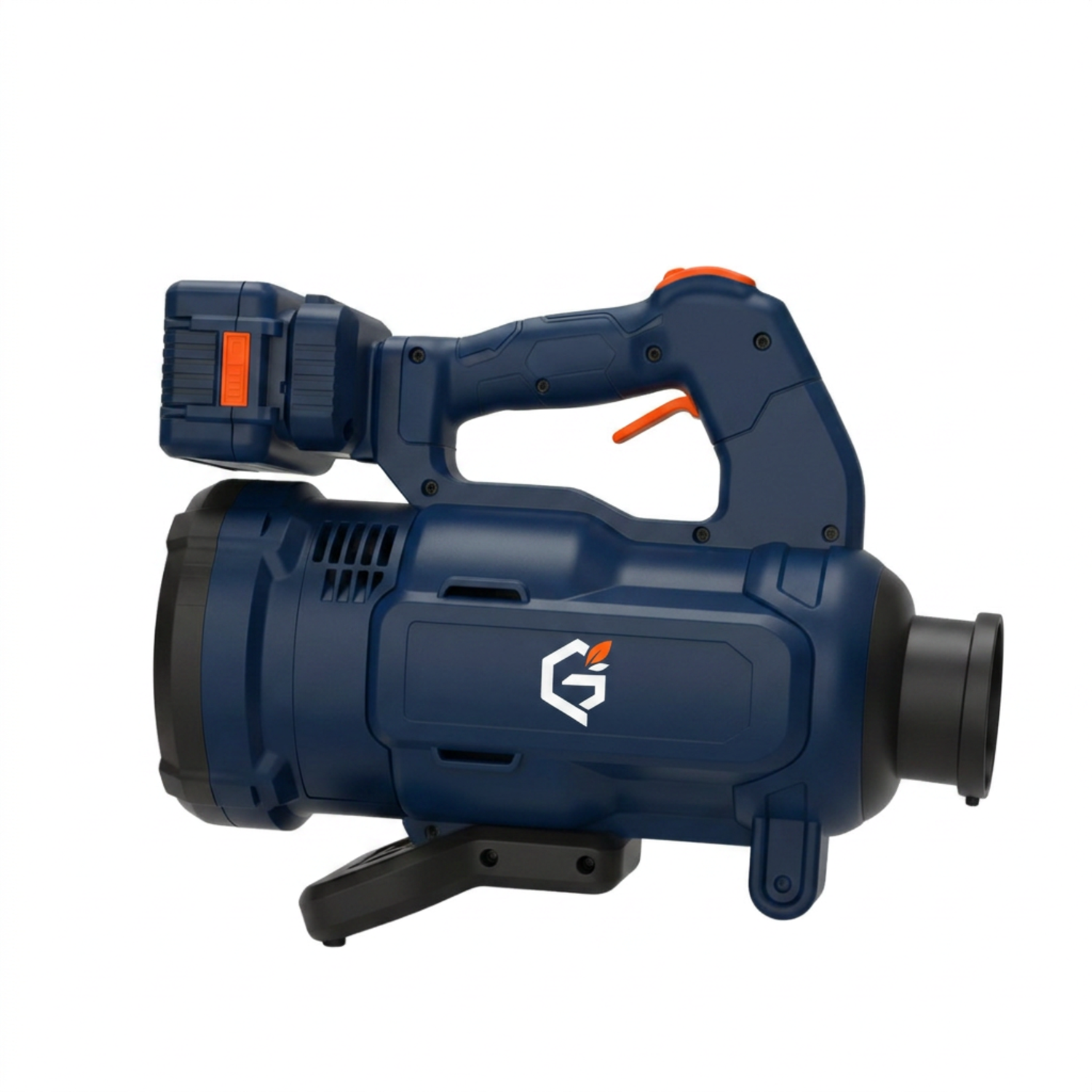 Redesigned GETDECO AeroBlast 18V XR cordless leaf blower with red accents, lightweight and compact for easy yard cleanup.