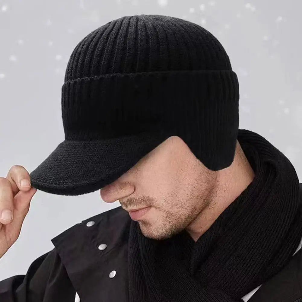 Belro men's knit ear cover winter hat with cozy ear flaps, ideal for cold weather and winter outdoor activities.
