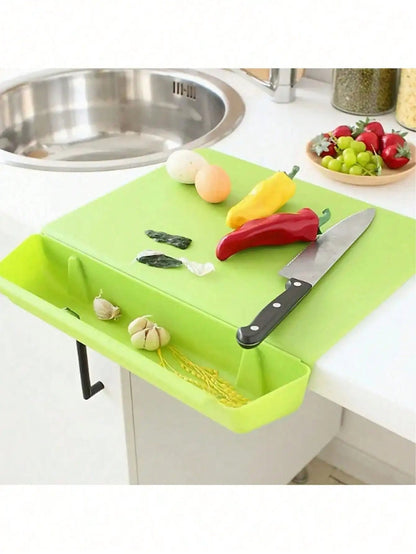 Belro 2-in-1 cutting board with built-in container tray for easy food prep and storage, shown with the board on a kitchen countertop