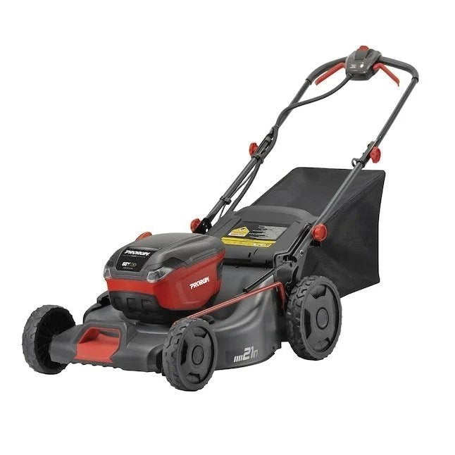 Casavibeo PRORUN 60V 21-inch steel deck cordless push lawn mower with 2.5Ah battery and charger, ready for yard work.