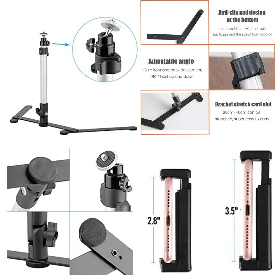 Belro ring light tripod stand with phone holder for photography and videography, adjustable height and stable base.