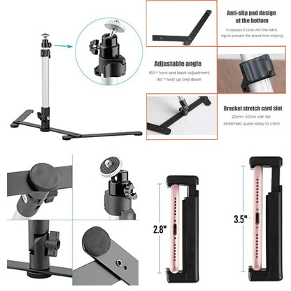 Belro ring light tripod stand with phone holder for photography and videography, adjustable height and stable base.