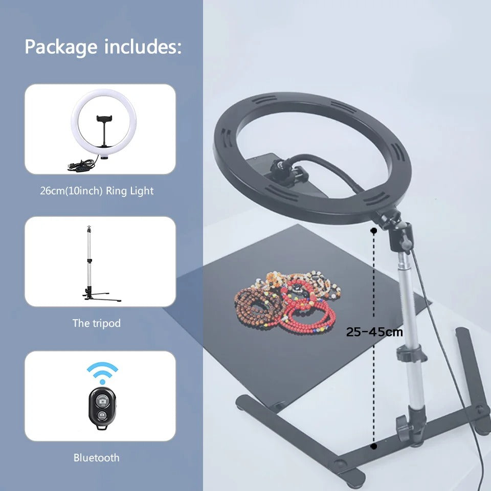 Belro ring light tripod stand with adjustable phone holder, ideal for photography and video lighting setups.