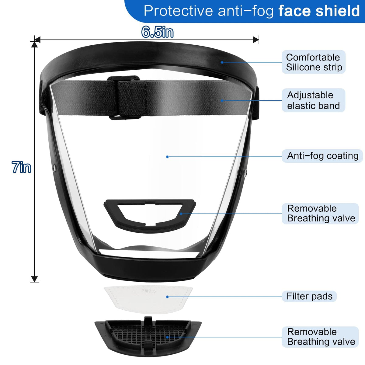 Belro anti-fog face shield, protective clothing item with clear, wide visor for face coverage and fog resistance.