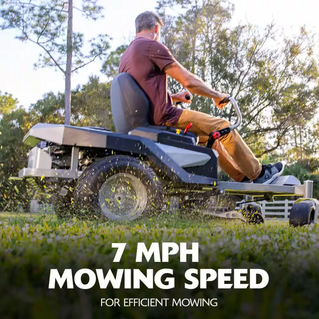 Casavibeo Cruz 42-inch mower with Briggs & Stratton EX1900 19 HP 540cc engine and dual hydrostatic transmission.