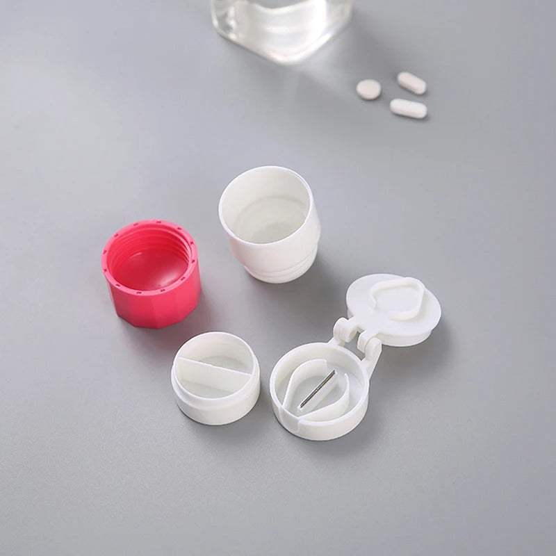 Belro pill crusher in use, showing its ergonomic design for grinding medications into fine powder for easier swallowing.