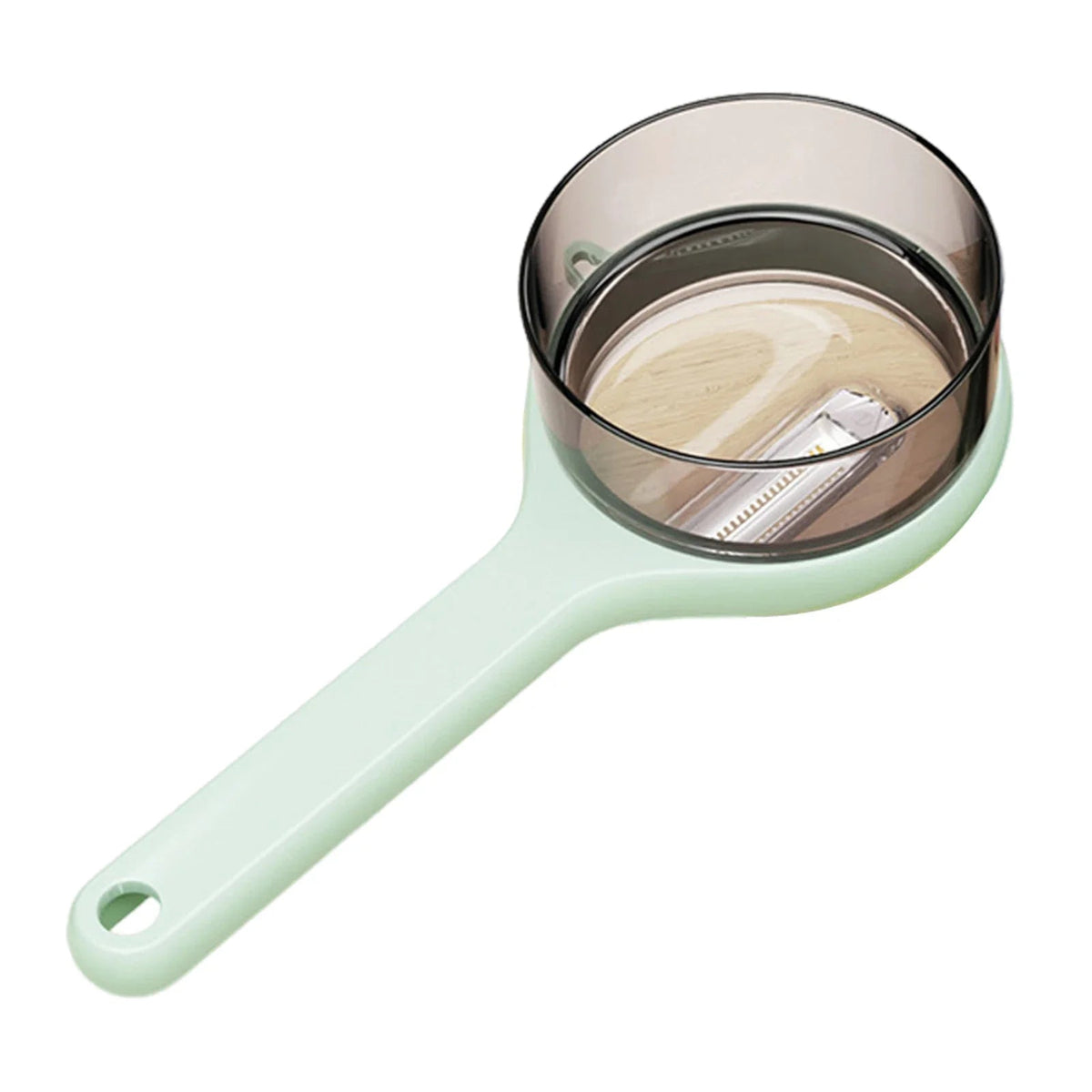 Light green Belro ergonomic vegetable peeler with non-slip grip, designed for comfortable kitchen use and efficient peeling.
