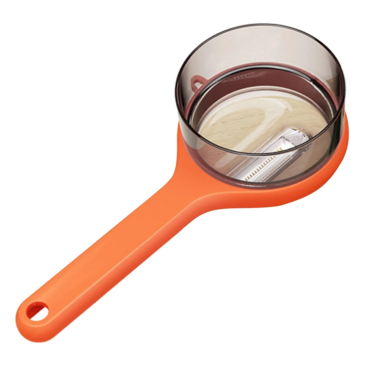 Orange ergonomic vegetable peeler with non-slip grip, Belro kitchen gadget for easy peeling and comfortable handling.