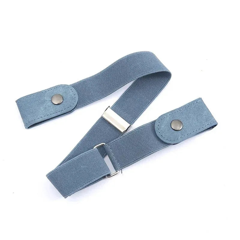 Light blue adjustable elastic no buckle belt by Belro, seamless and invisible for comfortable wear under clothing.