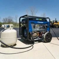 Casavibeo Westinghouse WGen7500DF dual fuel portable generator with two fuel tanks and control panel, suitable for outdoor power needs.