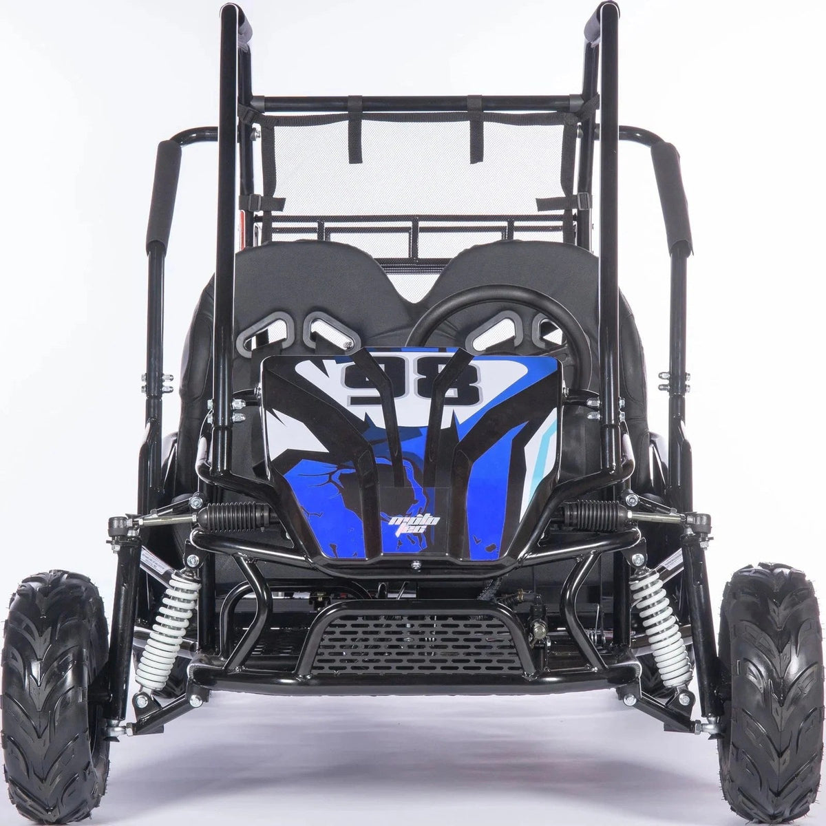 Casavibeo MotoTec Mud Monster XL 212cc two-seat full suspension go-kart on rugged terrain.