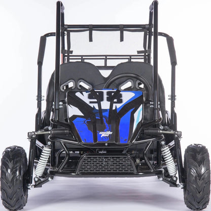 Casavibeo MotoTec Mud Monster XL 212cc two-seat full suspension go-kart on rugged terrain.