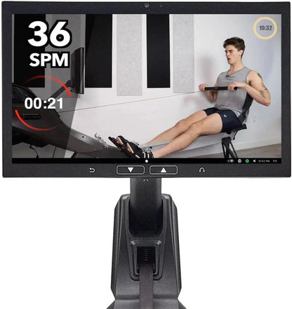 Casavibeo Aviron Strong Series Rower with 22-inch HD touchscreen, dual air and magnetic resistance, compact design and game-based workouts.