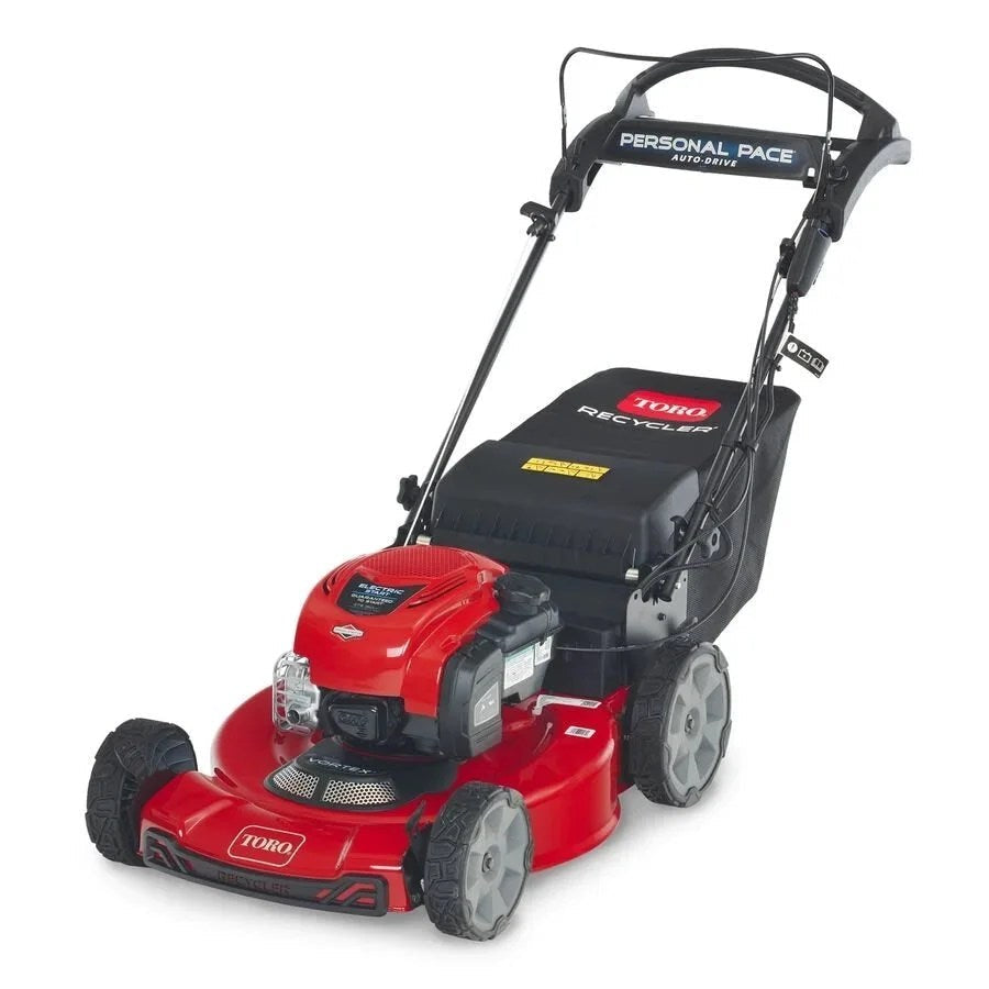 Casavibeo Toro 22-inch electric-start recycler self-propelled gas lawn mower with personal pace drive and adjustable cutting height.