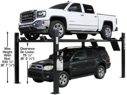 Atlas Apex 9 ALI Certified 9,000 lb 4-post lift by Casavibeo, showing the sturdy automotive lift with four support posts.