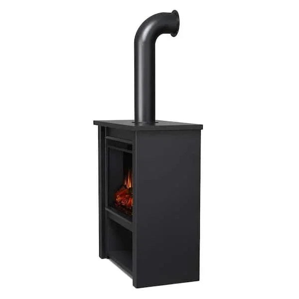 Casavibeo Real Flame Hollis 32-inch electric fireplace with realistic flame effect and modern black mantel, ideal for living rooms.