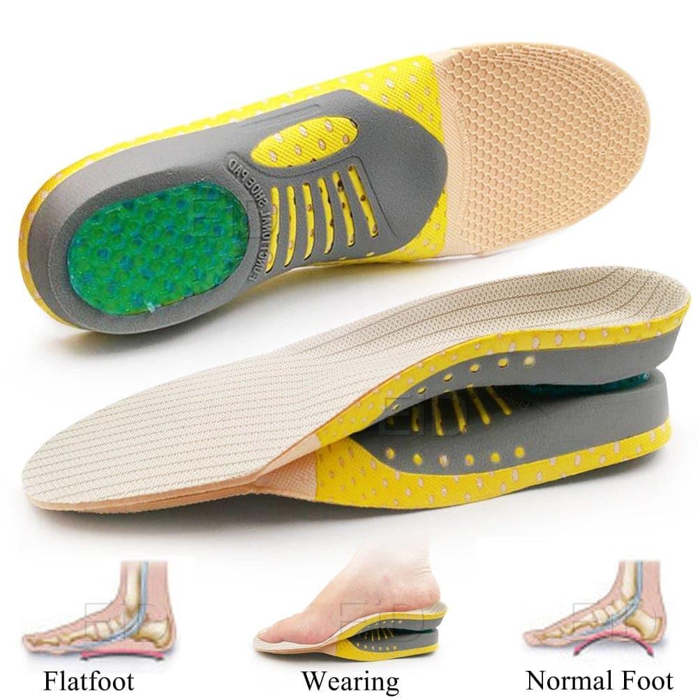 Belro orthotic gel insoles for flat feet and plantar fasciitis, 2-piece set, with arch support and comfortable foot health padding.