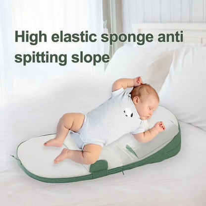 Belro baby wedge side sleeping pillow for newborns, designed to prevent reflux and prevent rolling in a cozy bed setting.