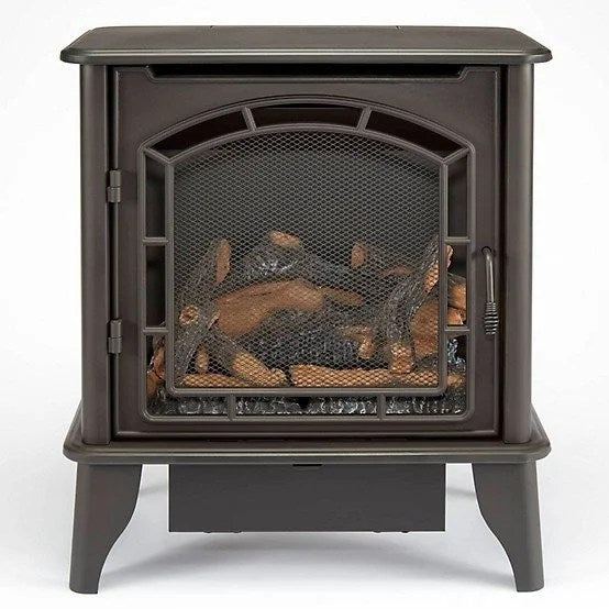 Bluegrass Living Panorama Vent-Free Dual Fuel 3-Sided Gas Stove by Casavibeo, showcasing its sleek design and glass panels.