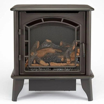Bluegrass Living Panorama Vent-Free Dual Fuel 3-Sided Gas Stove by Casavibeo, showcasing its sleek design and glass panels.
