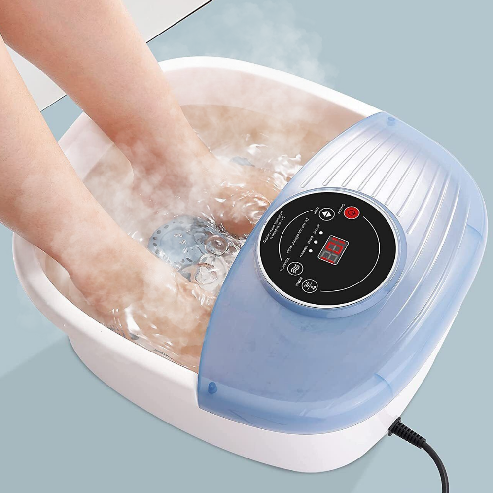 Belro temperature-controlled foot bubble bath massager with vibration features, designed for relaxing health and beauty massage therapy.