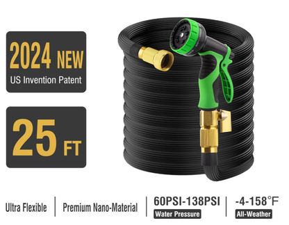Belro 25ft expandable garden hose with 10-function spray nozzle, outdoor garden hose for watering and cleaning tasks