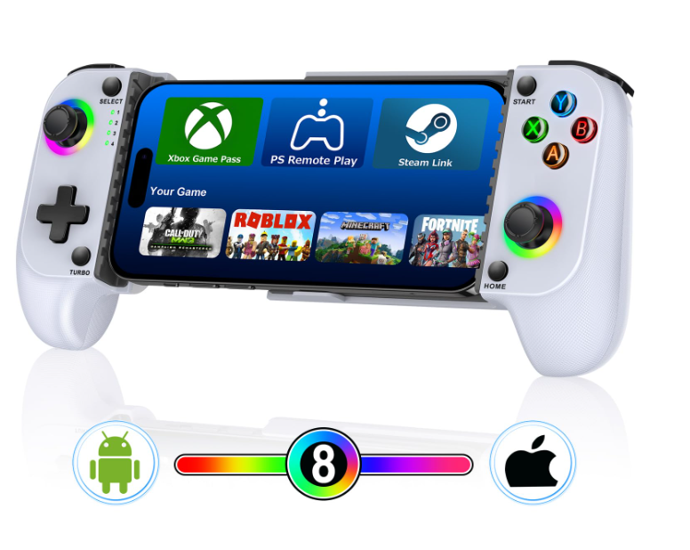 Belro wireless mobile gaming controller for iPhone and Android smartphones, designed for enhanced gaming experience.
