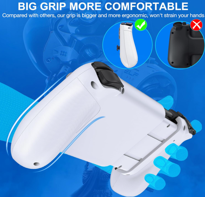 Belro wireless mobile gaming controller connected to iPhone and Android phone, designed for mobile gaming and easy control.